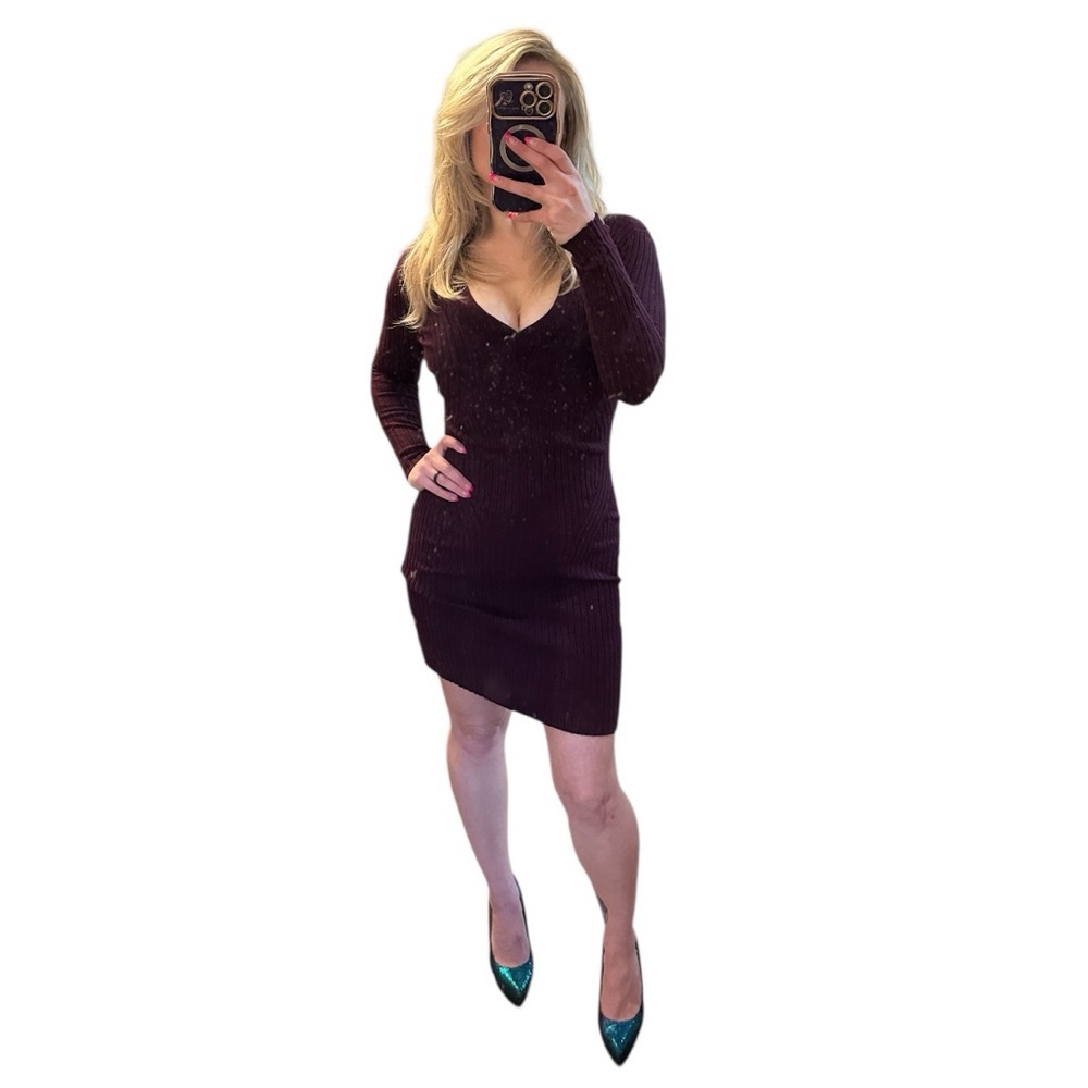 Y2K Era Charlotte Russe Deep Purple Long Sleeve Bodycon Sweater Dress Small